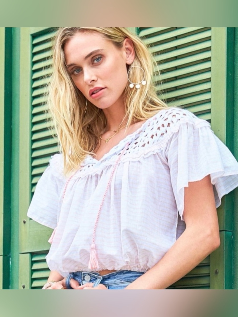 NWT Free People  Crochet striped Boho Top